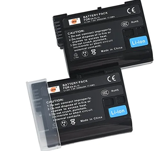 DSTE 2-Pack batteria di ricambio batteria for Nikon EN-EL15 1 V1 D600 D610 D750 D800 D800E...