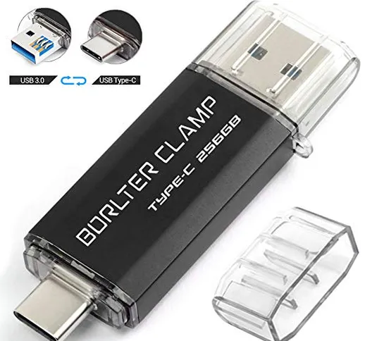 256GB Chiavetta USB 3.0 Tipo C, BorlterClamp 2 in 1 Pen Drive (USB C e USB 3.0) OTG Memori...