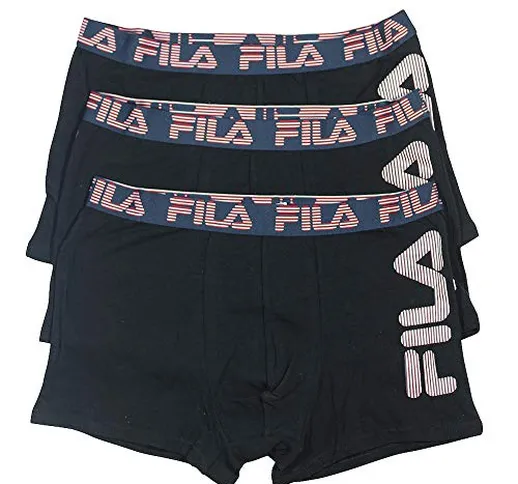 Fila, Urban Boxer, confezione da 3 boxer da uomo, in cotone elasticizzato Nero L