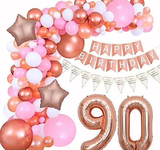 Palloncini 90 Anni compleanno Donna 90 Anni Ghirlanda Palloncini oro rosa 90 Anni complean...