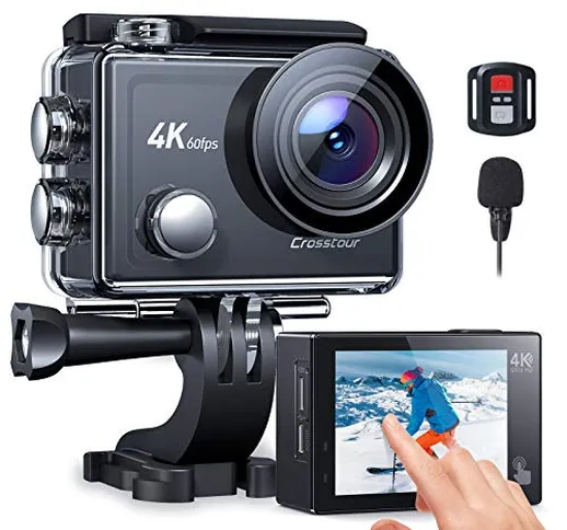 Crosstour Action Cam CT9900, Touch Screen 4K/60FPS Microfono Esterno WiFi, Videocamera Sub...