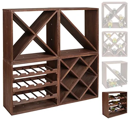 ts-ideen scaffalatura cubica per bottiglie di vino, impilabile, colore: marrone scuro, Leg...