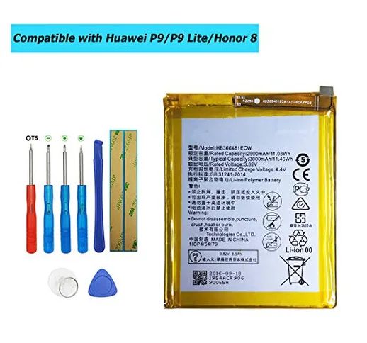Upplus HB366481ECW - Batteria di ricambio compatibile con Huawei P9/P9 Lite Honor 8/Honor...