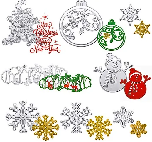 Boao 8 Pezzi Set da Taglio per Natale 3D Stencil di Natale in Metallo Pupazzo di Neve Fioc...