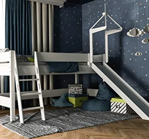 XXL Discount, Letto a soppalco per bambini, con scivolo, sponda anticaduta e scaletta, sup...