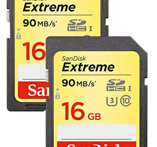 SanDisk Extreme Scheda di Memoria, SDHC da 16 GB, Doppio Pacco fino a 90 MB/sec, Classe 10...
