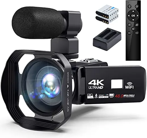Videocamera 4K Videocamere 48MP 18X WiFi Videocamera IR per visione notturna con telecoman...