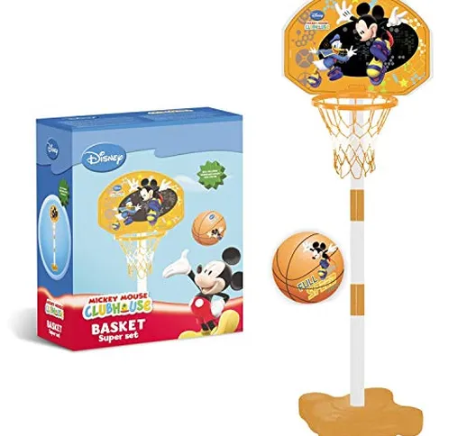 Mondo Toys - Super Basket Stand Mickey Mouse - Canestro da basket per bambini con colonna...