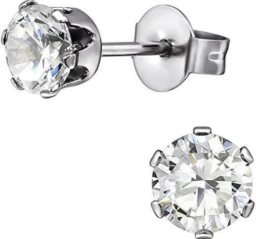 Eys Jewelry - Orecchini rotondi con cristallo, in acciaio chirurgico 316L, zirconi e accia...