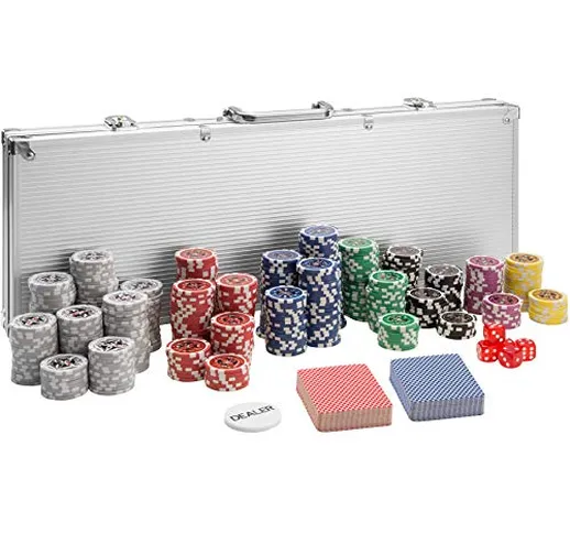 TecTake 402559 Set da Poker con Fiches Laser Chips e Valigetta da Alluminio, 500 Pezzi, in...