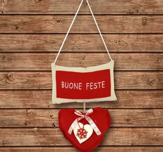 BAKAJI Appendino Cuscino con Cuore e Scritta Buone Feste Vari Colori Addobbi e Decorazioni...