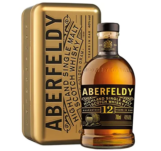 Aberfeldy 12 Anni Highland Scotch Single Malt Whisky in confezione regalo, invecchiato in...