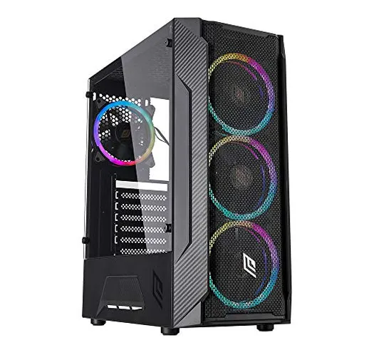 Noua Demon T4 Black Case ATX PC Gaming 0.50MM SPCC 4 Ventole Dual Halo RGB Rainbow Address...