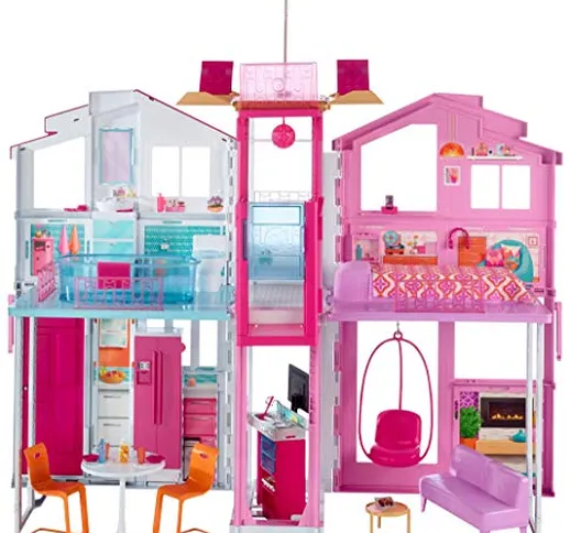 Barbie DLY32 ESTATE Casa di città a tre piani Casa delle bambole colorata e luminosa viene...