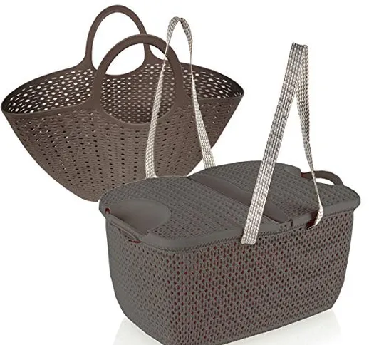 F&S - Cestino da Picnic con Borsa Multiuso in plastica Effetto Rattan