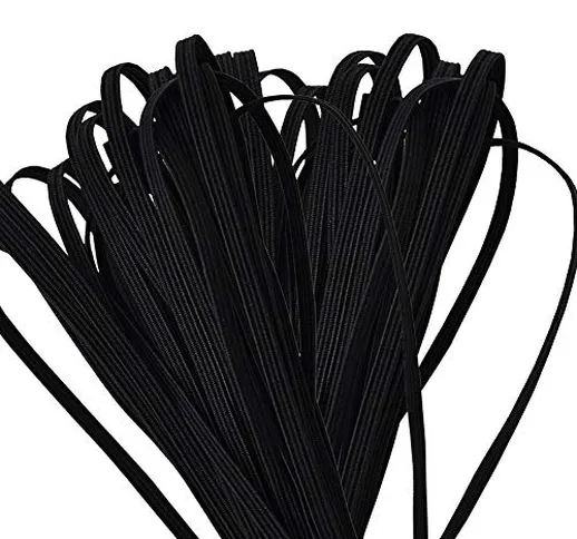 ZAKASA 10 Metri Elastico Piatto 3mm, Nero Elastico Corda per Cucito e Artigianato Maglieri...