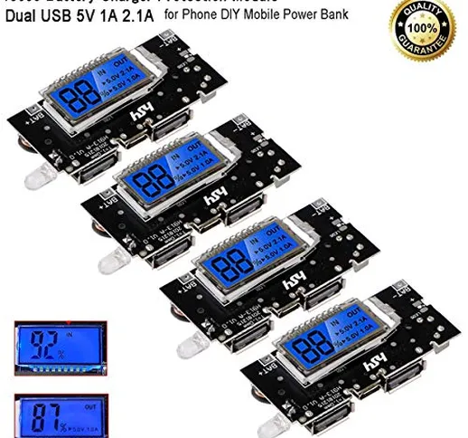 MakerHawk 4pcs 18650-Board Dual USB 5V 1A 2.1A 18650-Batteria Ricarica PCB Module Board co...