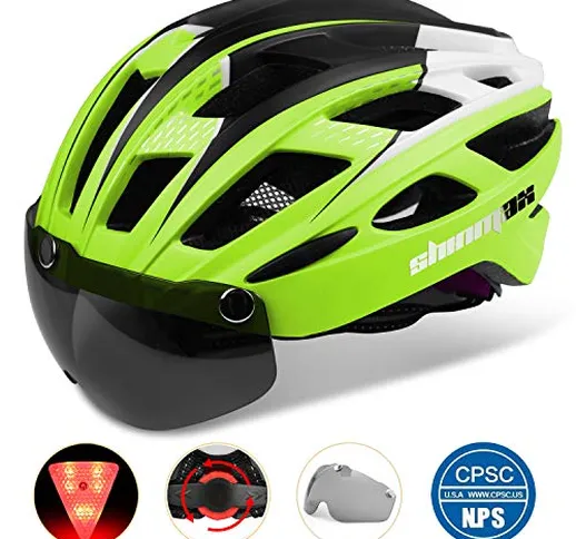 Shinmax Casco Bici con Luce di LED,Certificato CE, Casco con Visiera Magnetica Staccabile...