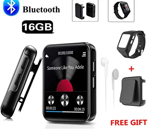 CCHKFEI Lettore MP3 Bluetooth 1,5 pollici Touch Screen portatile Sport Clip portatile 16 G...
