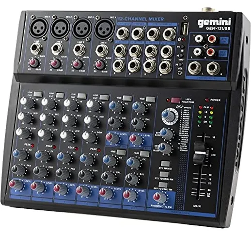 Gemini Sound GEM-12USB - Audio Mixer Analogico a 12 Canali Compact 12 Channel, Inclusi i 4...