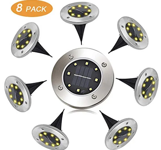 Luci Solari Esterno Giardino 8 Pezzi Pulchram Led Faretto Incasso Luce Calda Energia Solar...