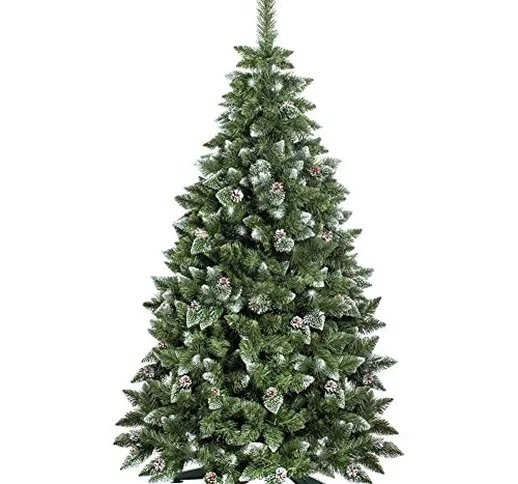 BAKAJI Albero di Natale Folto Pino King Premium Artificiale Innevato con Pigne Bianco Natu...