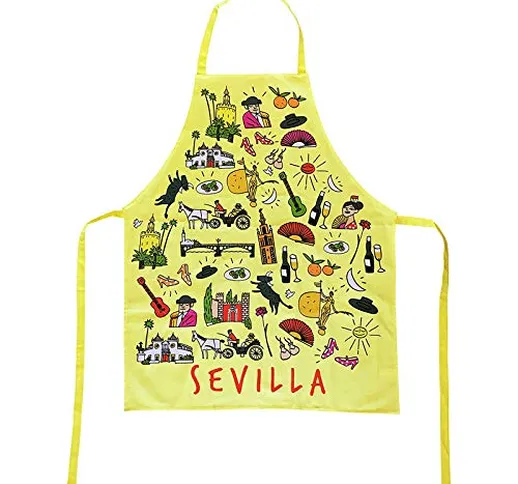 TBOC Grembiule da Cucina [Giallo] - in Cotone 100% Souvenir con Motivi Tipici di Siviglia...