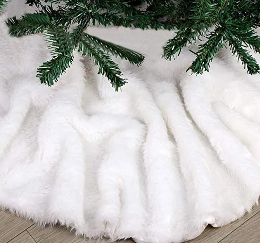 Bianca Gonna per Albero di Natale, 78cm Lusso Peluche Finta Pelliccia Tappeto Gonne per Al...