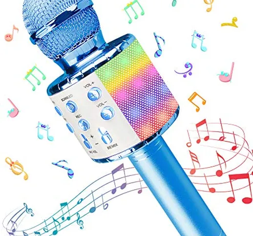 Microfono Karaoke, Wireless Bluetooth LED Flash Microfono con Altoparlante, Portatile Kara...