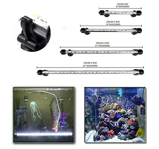 DOCEAN - Illuminazione per acquario, 27 LED, luce bianca, 48 cm, per serbatoio di pesce, c...