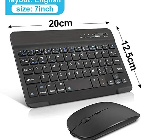 Tastiera e mouse wireless ricaricabili, mini tastiera Bluetooth con tastiera ergonomica si...