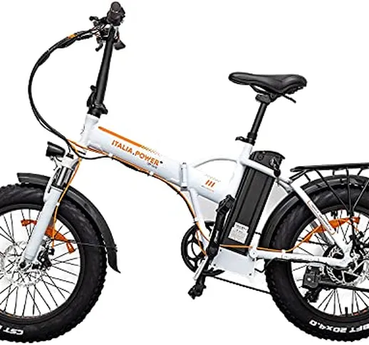 Italia Power E- Bike, Bicicletta Elettrica Pieghevole Unisex Adulto, Bianco, M