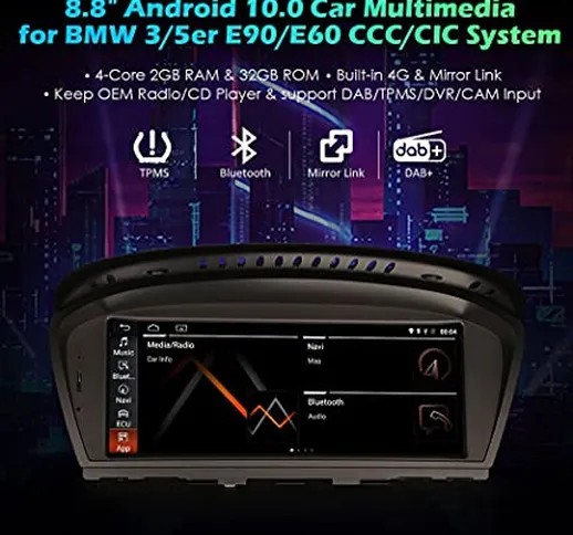 autoradio Erisin ES2660B per BMW 3er E60 E61 E63 E64 E90 E91 E92 E93 CIC CCC System 8.8" A...