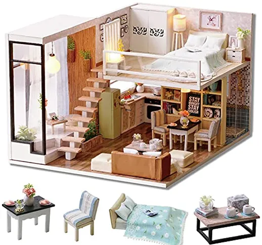 Cuteroom Kit in Miniatura per casa delle Bambole Fai da Te in Legno Realizzata a Mano, Mod...