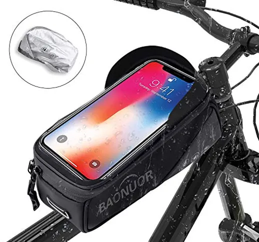 BAONUOR Borsa Telaio Bici, Borsa da Manubrio per Biciclette Impermeabile, Borse Biciclette...