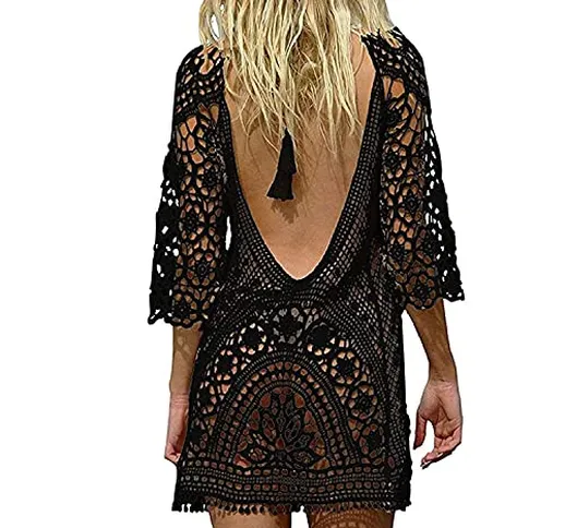 TBSCWYF Copricostume Donna a Manica Lunga Abito da Spiaggia Elegante Bikini Cover Up in Pi...