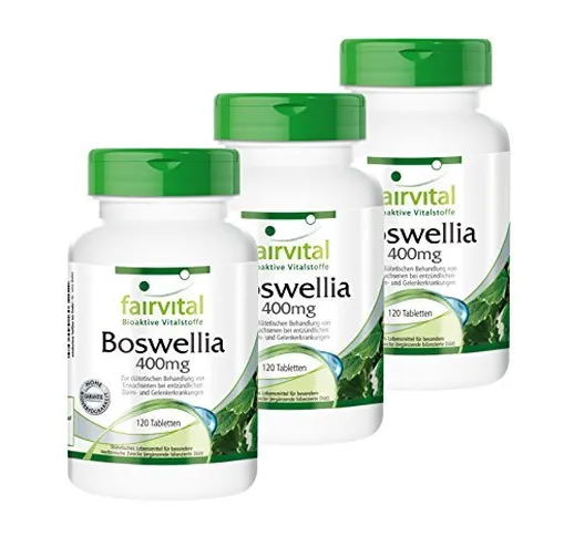 Boswellia incenso 400mg - 360 compresse (120x3) - VEGAN - Boswellia serrata con 65% di aci...