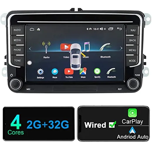 Autoradio 2 DIN con Android Auto CarPlay per VW Golf Polo Passat Jetta, 7 Pollici Stereo A...