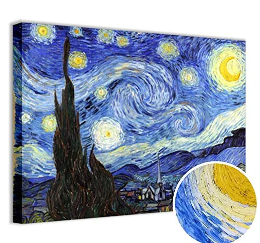 Quadri L&C ITALIA Quadro Van Gogh Notte Stellata Stampa su Tela 70 x 50 Soggiorno Camera d...