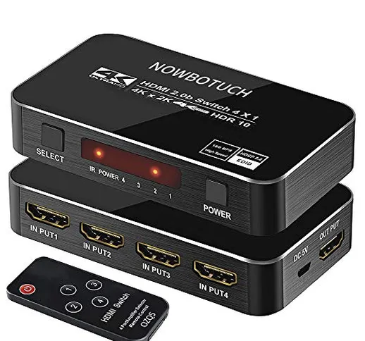 NOWBOTUCH 4x1 Splitter Switch HDMI 4 porte 4Kx2K 60Hz 1080P, 3D HDMI 2.0 Switcher 4 in 1 o...