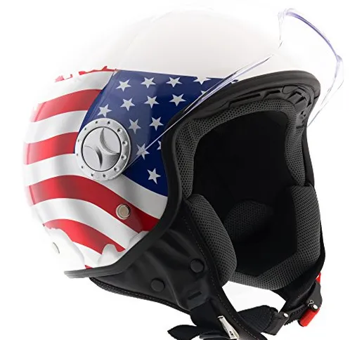 EGLEMTEK Casco Moto Jet Custom Scooter Omologato ECE R22-05 Visiera Sole Sferica AntiGraff...