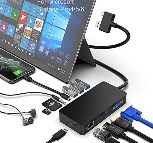 docking station per Hub USB Surface Pro 4/5/6 con porta Gigabit Ethernet, porta VGA displa...