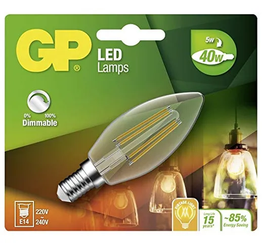 GP Lampada a LED E14, 5 W, Bianco Caldo, 14 x 12 x 3,5 cm