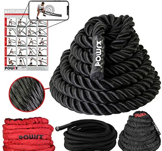 POWRX Battle Rope 15M x 38 mm Ø - Ideale per Esercizi di »Functional Fitness«, velocità e...