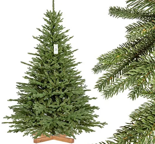 FairyTrees Albero di Natale Artificiale Abete Bavarese Premium con Supporto in Legno, 180c...
