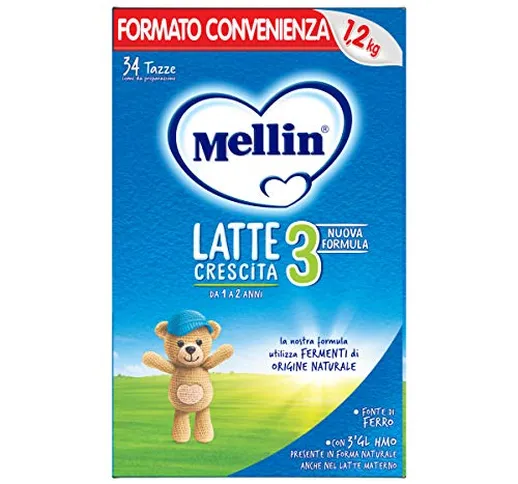 MELLIN 3 - Latte di Crescita in Polvere per Bambini - dal 1° anno compiuto al 2° anno - Co...