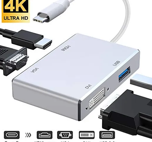 Adattatore da C a HDMI, HuiHeng USB C a HDMI DVI VGA USB 3.0 HUB Adattatore multiporta per...