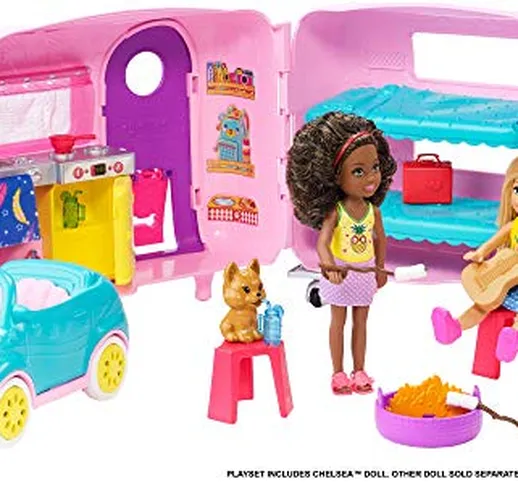 Barbie il Camper di Chelsea, Playset con Bambola, Veicolo, Roulotte e Tanti Accessori, Gio...