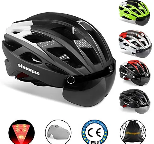 KINGLEAD Casco Bici con Luce di Sicurezza e Visiera a Scudo, Casco da Ciclismo Unisex Cert...