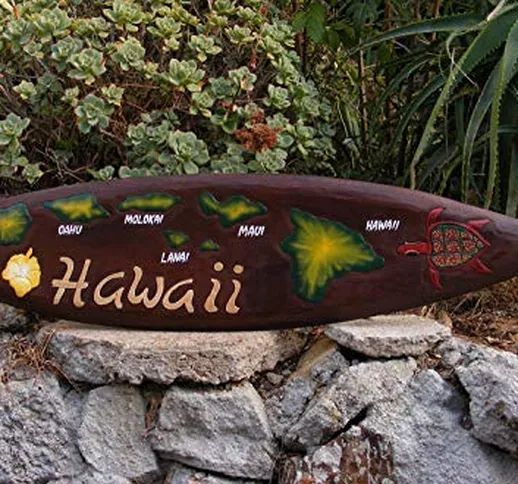 Qidushop - Targa in legno con tavola da surf Tiki e scritta "Hand Craved", motivo: Tiki Ba...